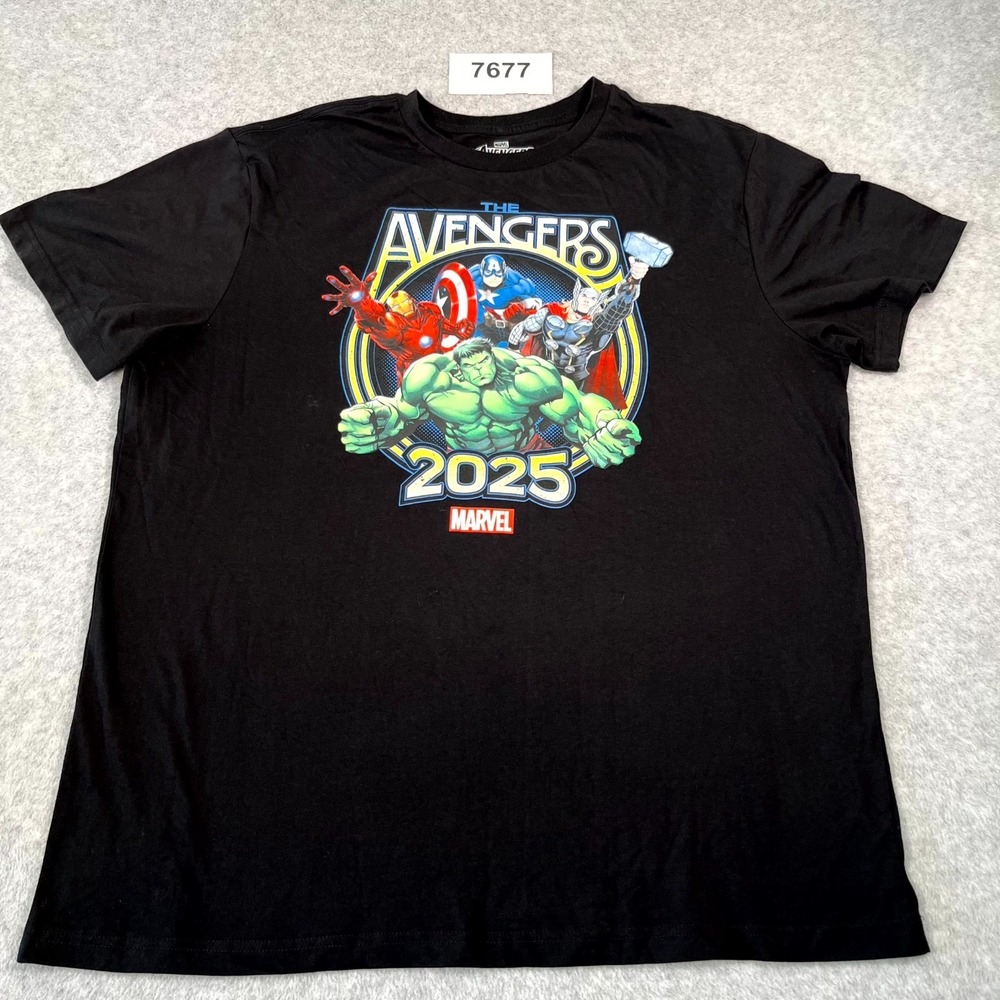 Marvel T Shirt Men XL Black Avengers Graphic Print Cotton Crew Neck Short Sleeve